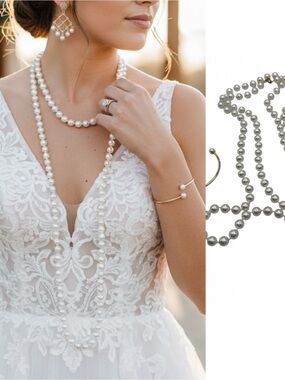 Vintage Faux Pearl Jewelry Set – Necklace, Earrings & Open Cuff Bracelet